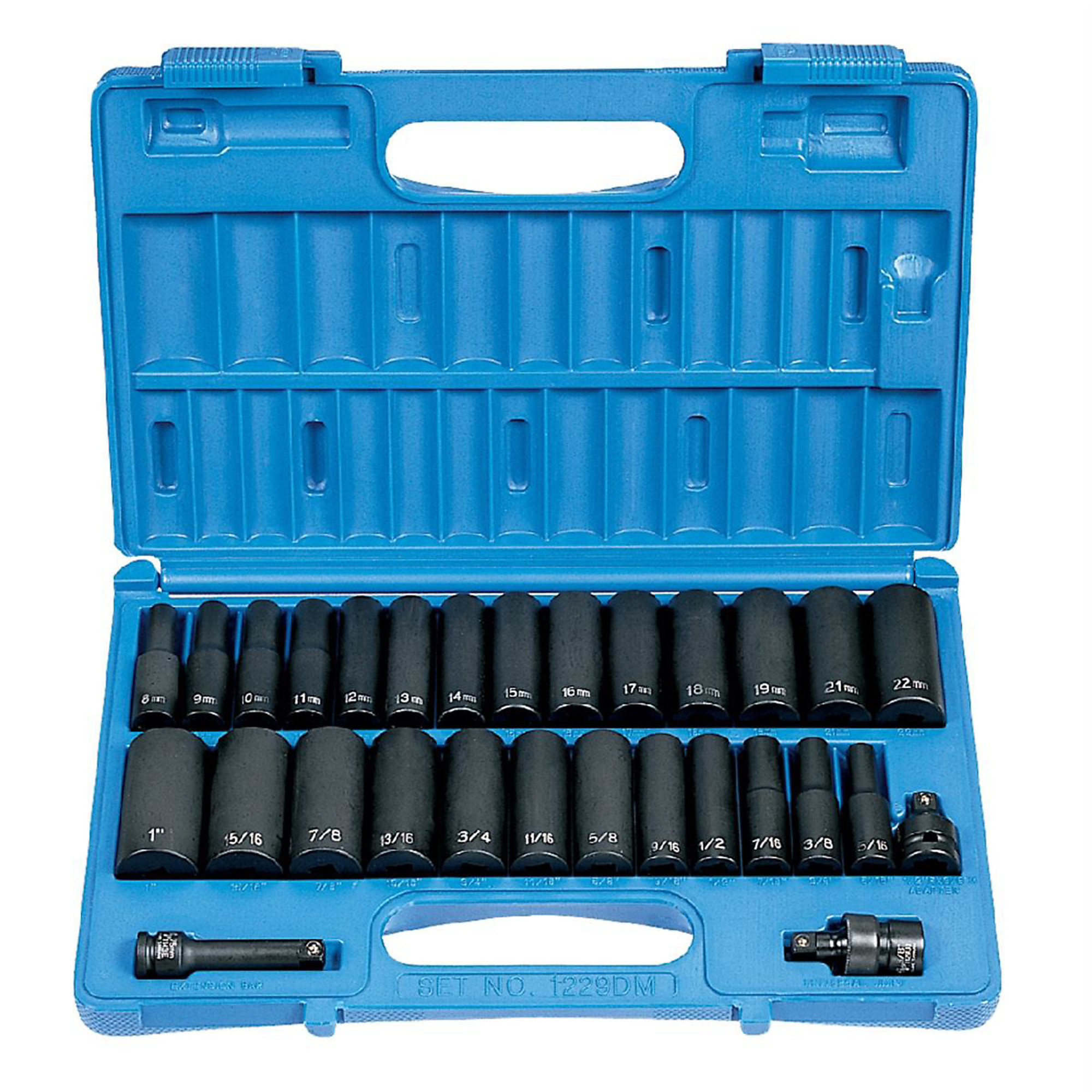 Grey Pneumatic Deep Socket Set — 3/8in. Drive, 29-Piece, SAE & Metric, Chrome-Molybdenum Steel, Model# GRE1229DM